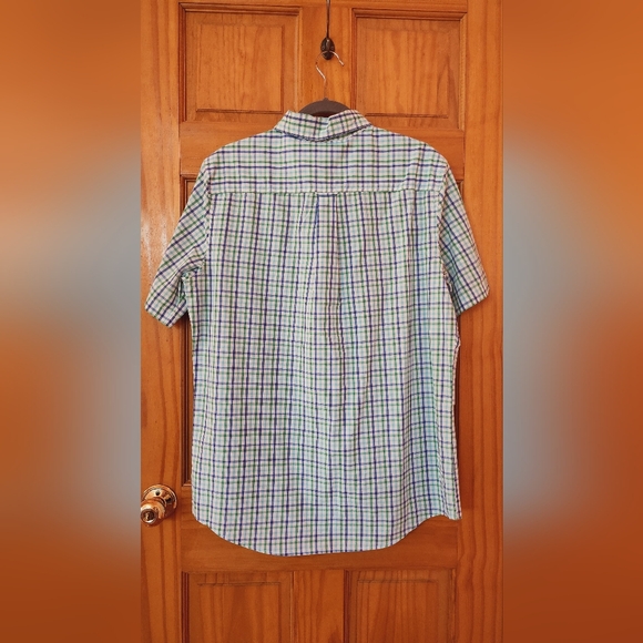 CHAPS MENS EASY CARE GREEN CHECKERED SHORT SLEEVES CASUAL DRESS SHIRT  MEDIUM M - Picture 2 of 7